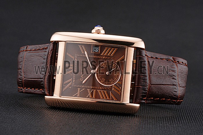 Cartier Tank MC Brown Dial Gold Case Brown Leather Strap 622583