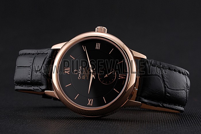 Omega DeVille Prestige Small Seconds Black Dial Gold Case Black Leather Bracelet 622602