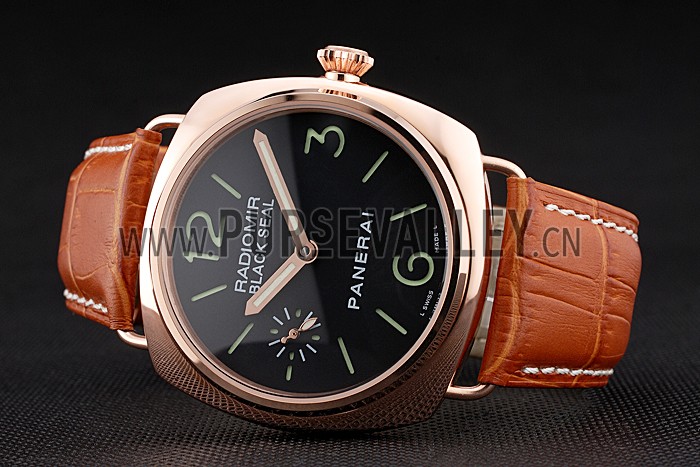 Panerai Radiomir Rose Gold Case Black Dial Brown Leather Strap 98134