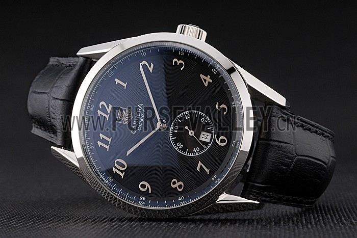 Tag Heuer Carerra Calibre 6 Black Dial Stainless Steel Bezel Black Leather Band 622162