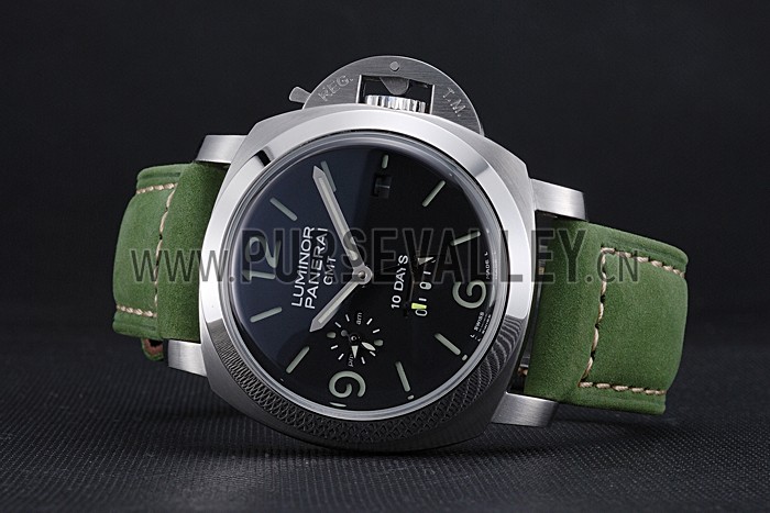 Panerai Luminor GMT Stainless Steel Bezel Green Leather Bracelet 622318