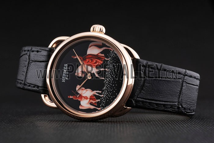 Hermes Classic Croco Leather Strap Black Dial 801398