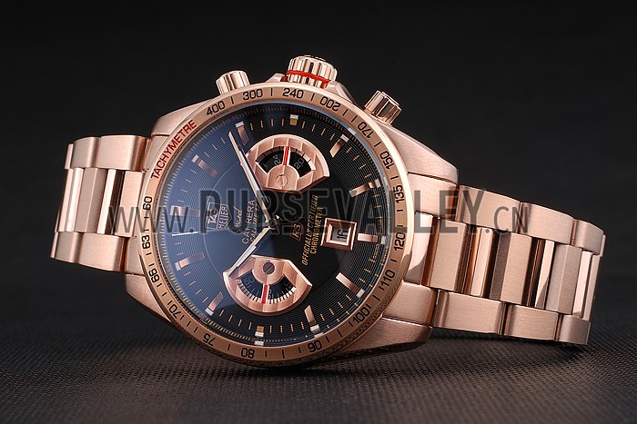 Tag Heuer Grand Carrera Rose Gold Bracelet Black Dial 801438