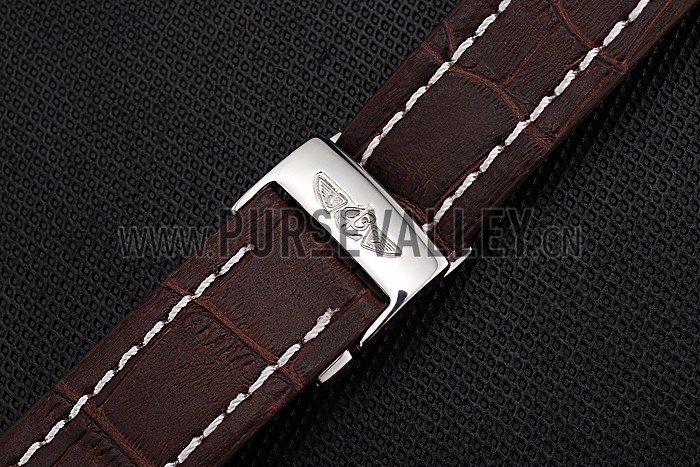 Breitling Brown Leather White Stitching Bracelet 622604