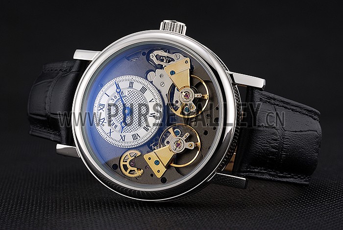 Breguet Duo Tourbillon Silver Case White Dial Black Leather Bracelet 622622