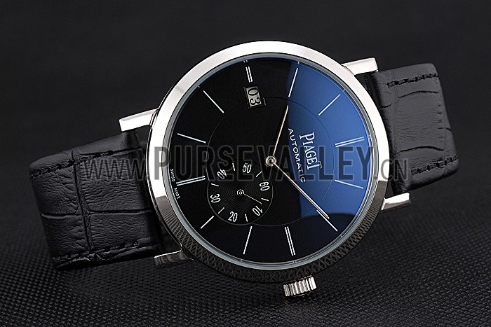 Piaget Altiplano Silver Case Black Dial Black Leather Bracelet 622629