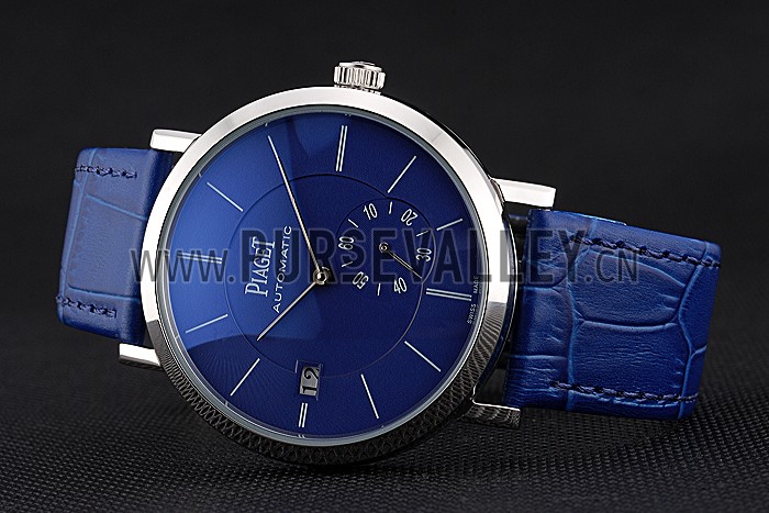 Piaget Altiplano Silver Case Blue Dial Blue Leather Bracelet 622630