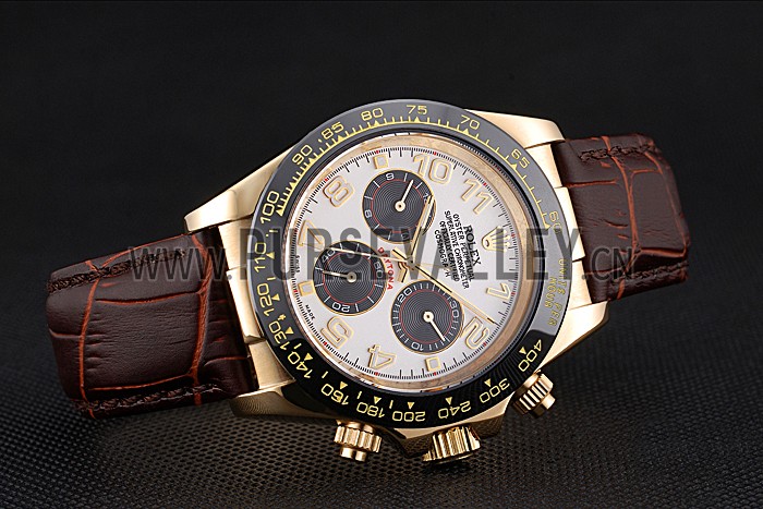 Rolex Cosmograph Daytona Gold Case Black Subdials Brown Leather Bracelet 622634