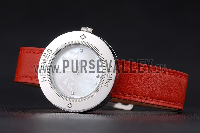 Hermes Classic MOP Dial Red Leather Strap