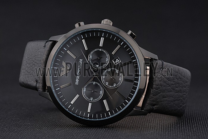 Emporio Armani Classic Chronograph Black Dial Black Leather Bracelet 622340