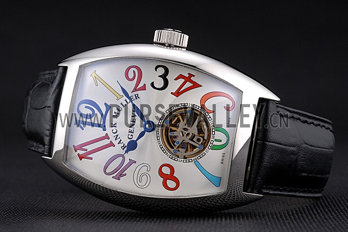 Franck Muller Casablanca Black Croco Leather Strap White Dial 80280