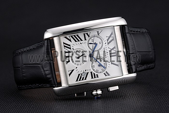 Cartier Tank MC White Dial Stainless Steel Case Black Leather Bracelet 622689