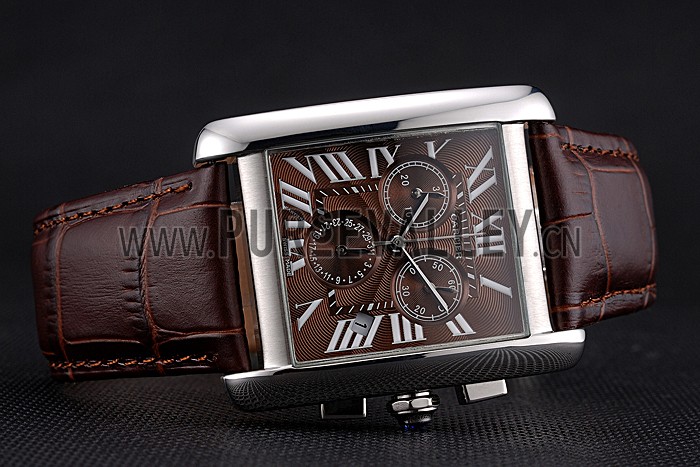 Cartier Tank MC Brown Dial Stainless Steel Case Brown Leather Bracelet 622692