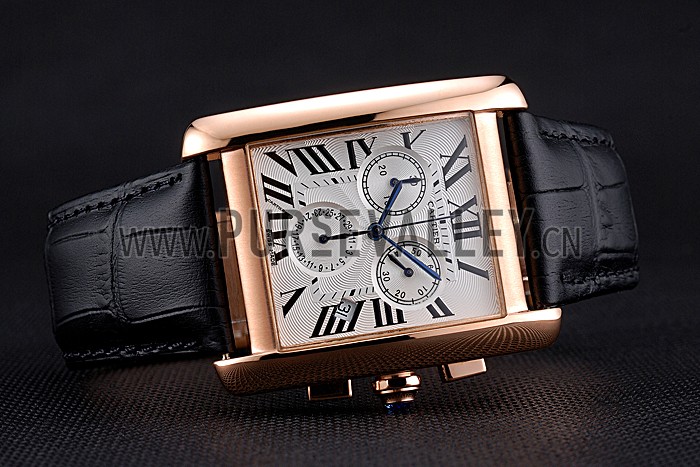 Cartier Tank MC White Dial Gold Case Black Leather Bracelet 622693