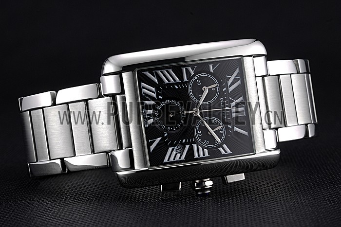 Cartier Tank MC Black Dial Stainless Steel Case And Bracelet 622698