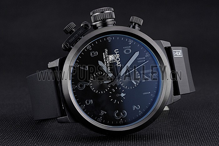 U-Boat Flightdeck Black Dial Black Steel Case Black Rubber Bracelet 622713