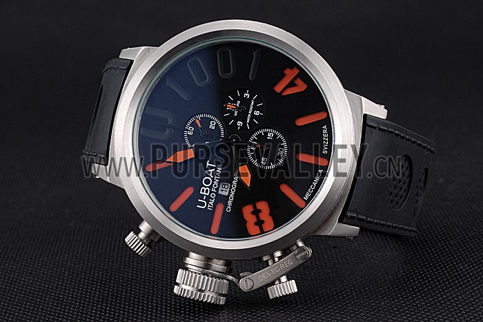 U-Boat 1001 Orange On Black Dial Stainless Steel Case Rubber Bracelet 622716