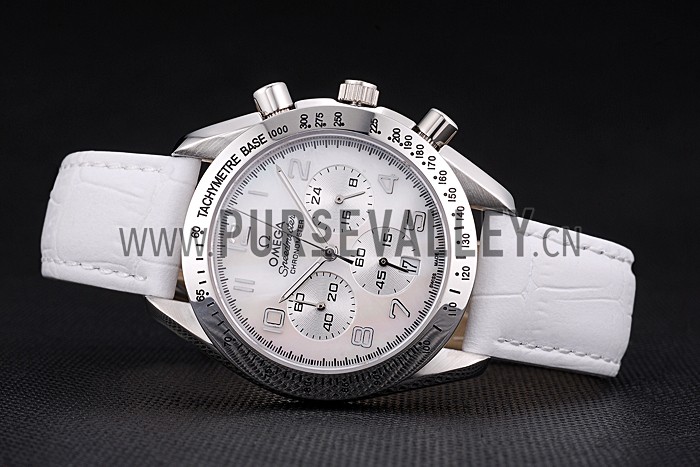 Omega Speedmaster Chronograph White Dial White Leather Bracelet 622452