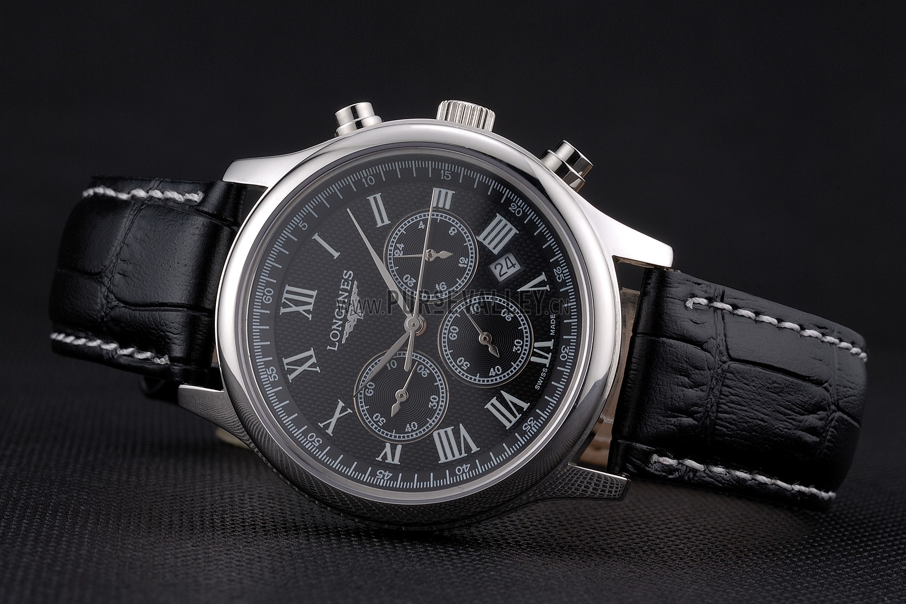 Longines Master Collection Black Leather Strap Black Dial 80224