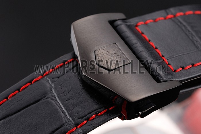 Tag Heuer Monaco Black-Red Perforated Leather Strap White Dial 80307