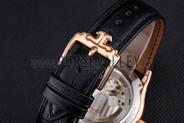 Jaeger-LeCoultre Master Tourbillon Dualtime Black Dial Gold Case With Diamonds Brown Leather Strap 622783