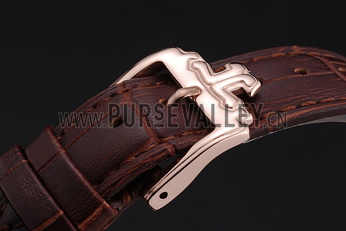 Jaeger-LeCoultre Master Tourbillon Dualtime White Dial Gold Case With Diamonds Brown Leather Strap 622782