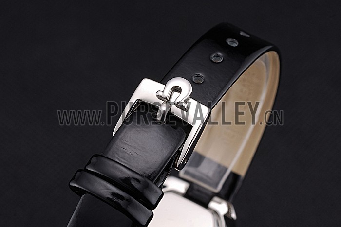 Omega Ladies Watch Pearl Dial Stainless Steel Case With Diamonds Black Leather Strap 622828