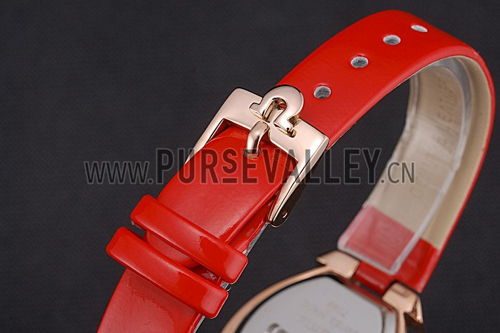 Omega Ladies Watch Pink Dial Gold Case With Diamonds Red Leather Strap 622831