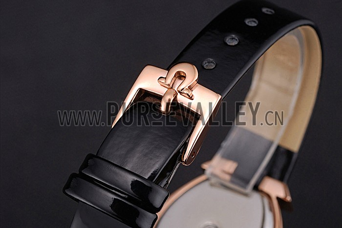 Omega Ladies Watch Sky Blue Dial Gold Case Black Leather Strap 622821