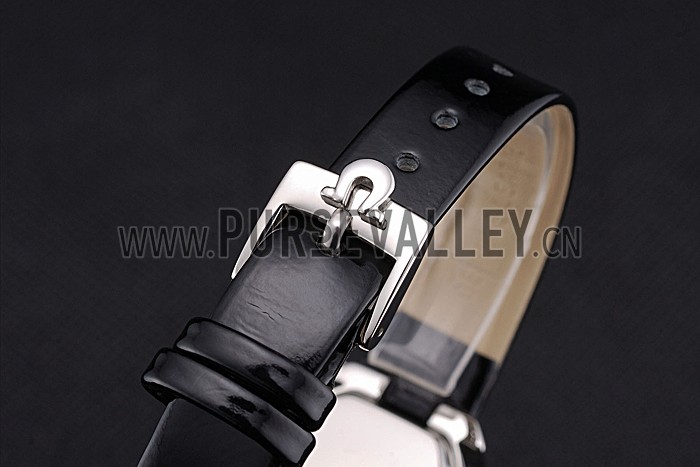 Omega Ladies Watch White Dial Stainless Steel Case Black Leather Strap 622818