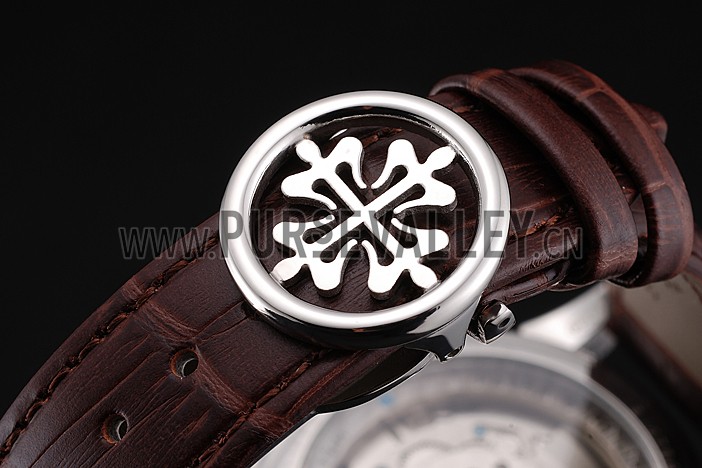 Patek Philippe Classic Tourbillon Power Reserve Black And White Dial Stainless Steel Case Brown Leather Strap