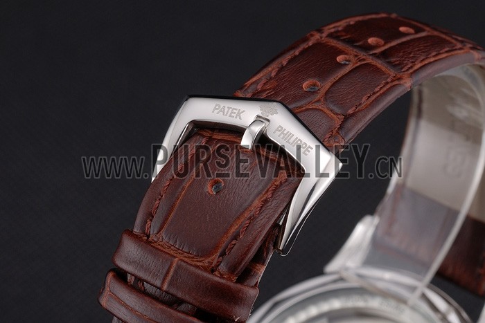 Patek Philippe Perpetual Calendar Tourbillon White Dial Stainless Steel Case Brown Leather Strap