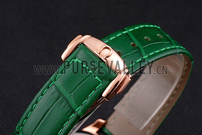 Omega DeVille Prestige Co-Axial Diamond Gold Case Mother-Of-Pearl Dial Green Leather Strap