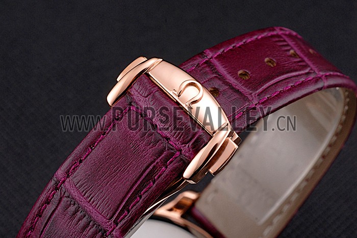 Omega DeVille Prestige Co-Axial Diamond Gold Case Mother-Of-Pearl Dial Purple Leather Strap