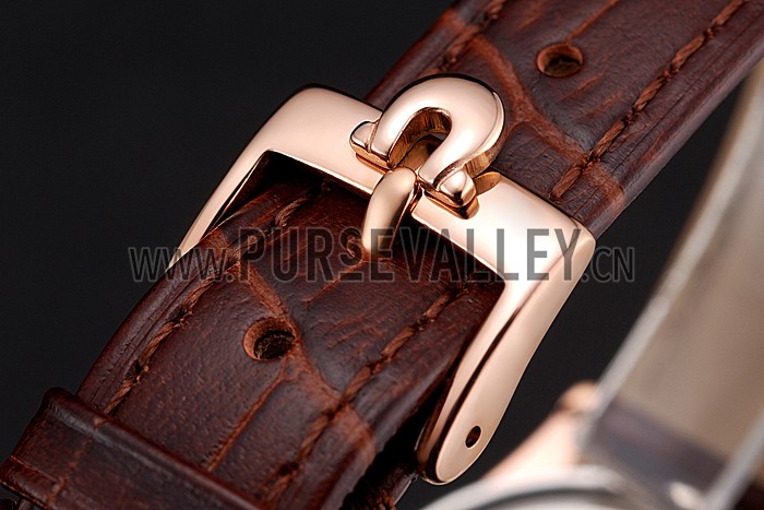 Omega De Ville Prestige Ladies White Dial Rose Gold Case Brown Leather Strap
