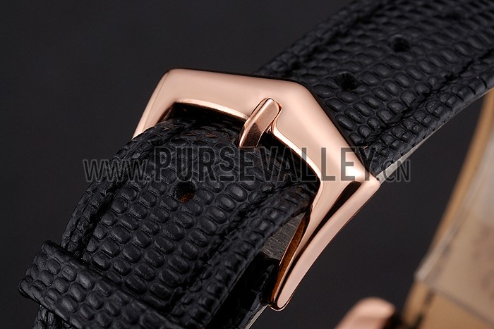 Patek Philippe Chronograph Black Guilloche Dial Rose Gold Case Black Leather Strap