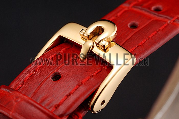 Omega De Ville Prestige Small Seconds White Dial Diamond Bezel Rose Gold Case Red Leather Strap