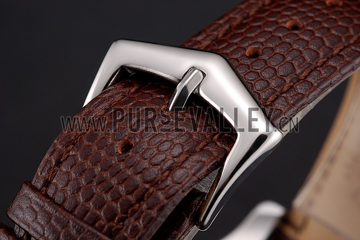 Patek Philippe Chronograph White Dial Blue Hands Stainless Steel Case Brown Leather Strap