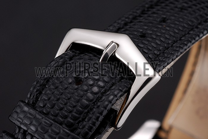 Patek Philippe Chronograph Black Guilloche Dial Stainless Steel Case Black Leather Strap