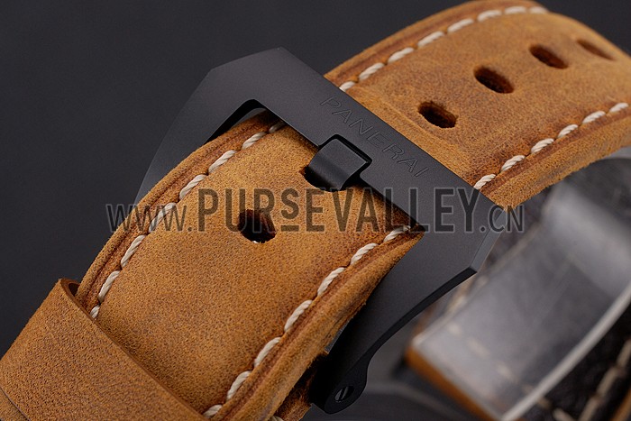 Swiss Panerai Luminor GMT Carbotech Black Dial Black Case Brown Leather Strap