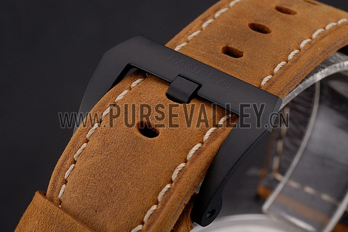 Swiss Panerai Luminor Marina Black Dial Black Case Brown Leather Strap