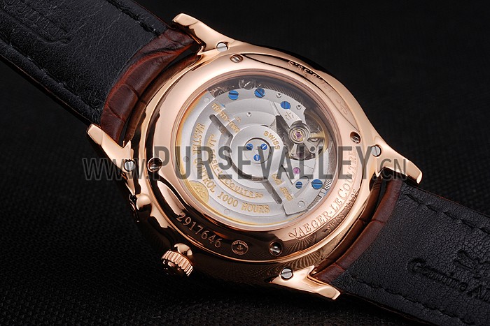 Swiss Jaeger LeCoultre Master Ultra Thin Reserve De Marche Silver Dial Rose Gold Case Brown Leather Strap