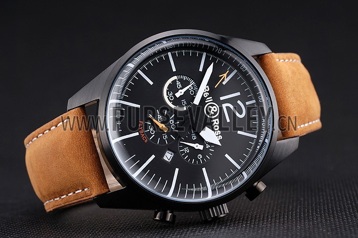 Bell and Ross BR126 Flyback Black Dial Black Case Brown Suede Leather Strap