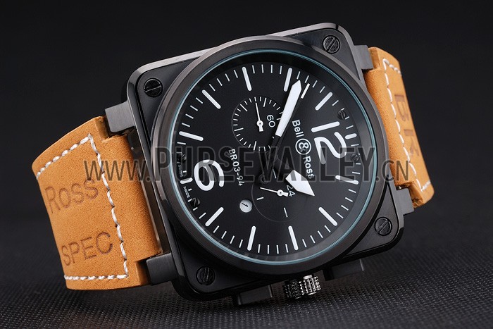 Bell and Ross BR 03-94 Black Dial Black Case Beige Leather Strap