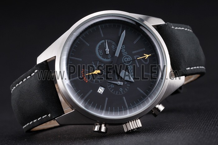 Bell and Ross BR126 Flyback Black Dial Silver Case Black Suede Leather Strap