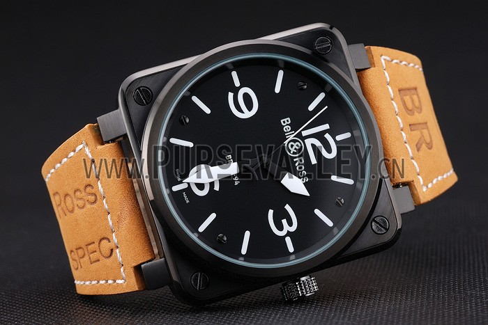 Bell and Ross BR 01-94 Black Dial Black Case Brown Leather Strap