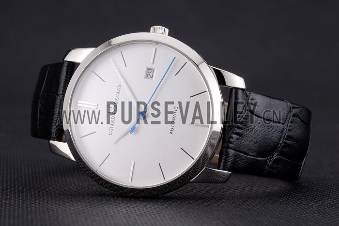 Swiss Girard-Perregaux 1966 White Dial Silver Case Black Leather Strap