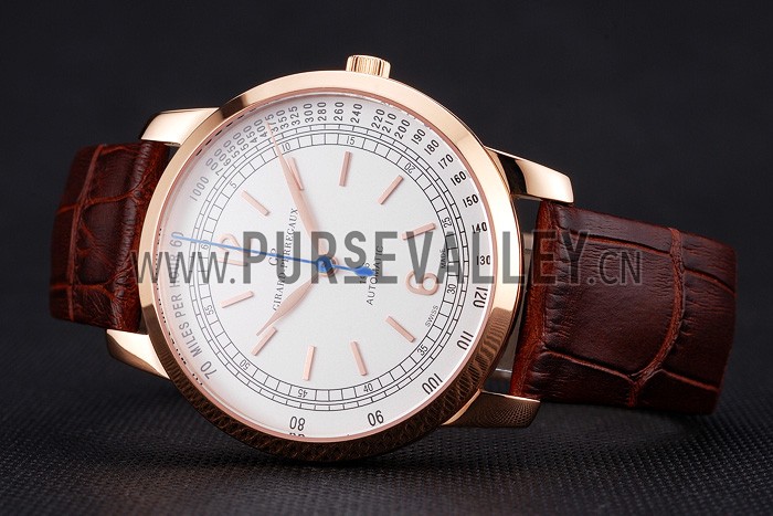 Swiss Girard-Perregaux 1966 Automatic White Dial Gold Case Brown Leather Strap
