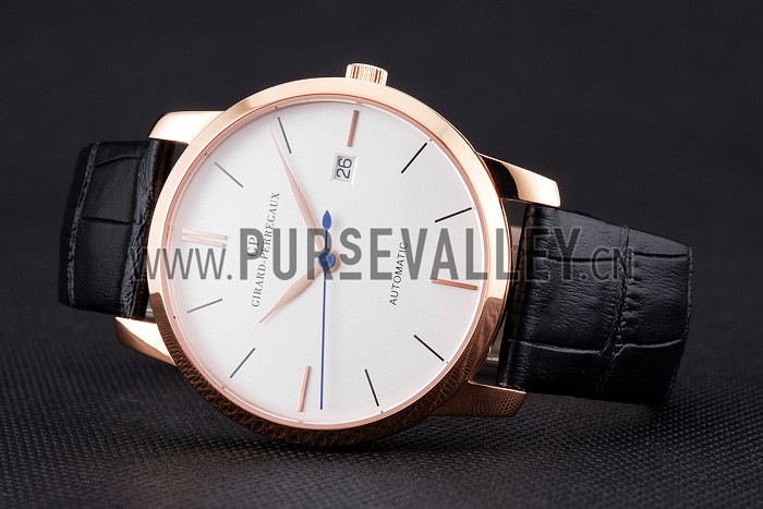 Swiss Girard-Perregaux 1966 White Dial Gold Case Black Leather Strap