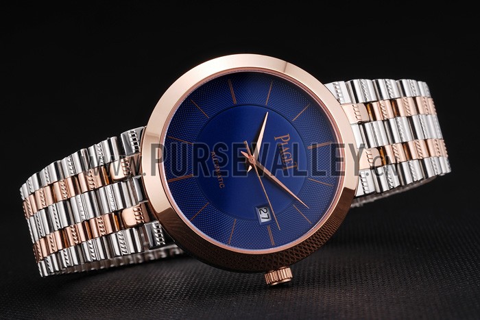 Swiss Piaget Traditional Blue Dial Gold Case Two Tones Stainless Steel Strap